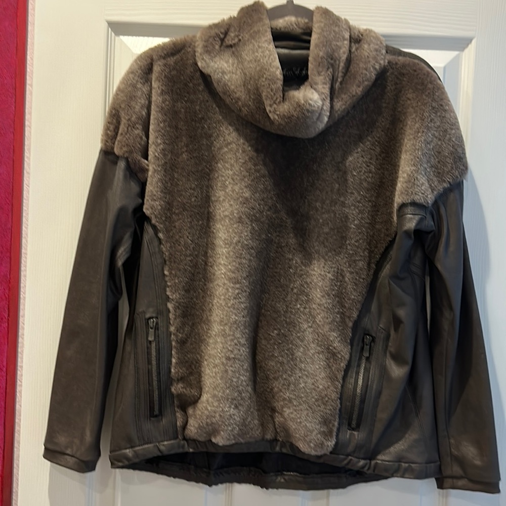 Beate Heyman faux fur/faux leather top
